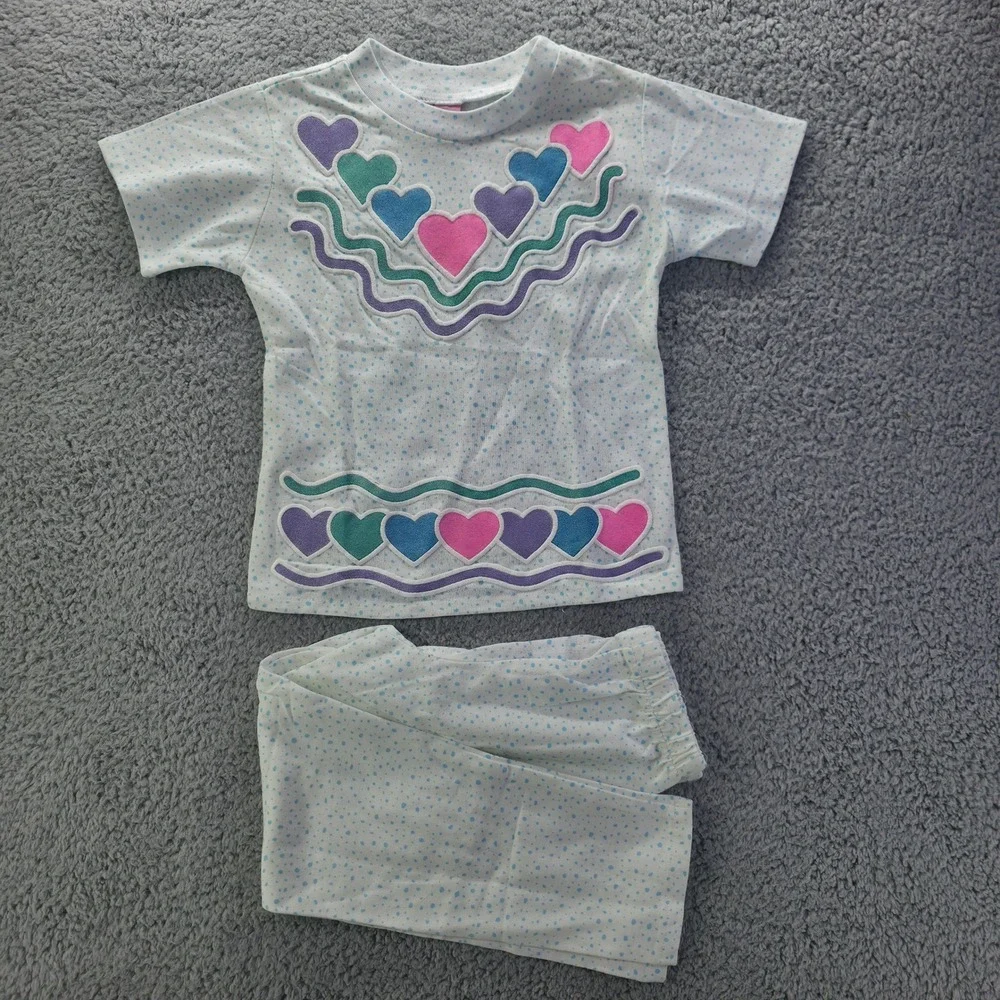 Vintage Bazerker Girls Heart Polka Dot 2 Piece Set Size 6 Made in USA 90s